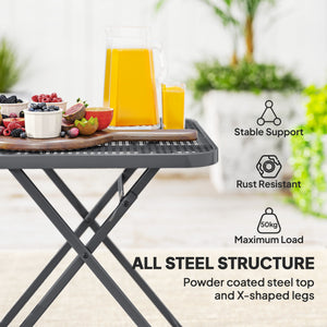 Folding square patio table with a gridded rattan top