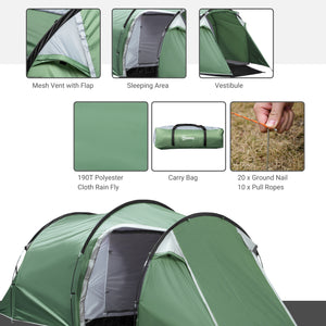 Pop-up Camping Tent with Vestibule, Waterproof, for 2-3 Persons, Dark Green