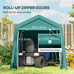 Garden shed with metal frame and double zipper, green