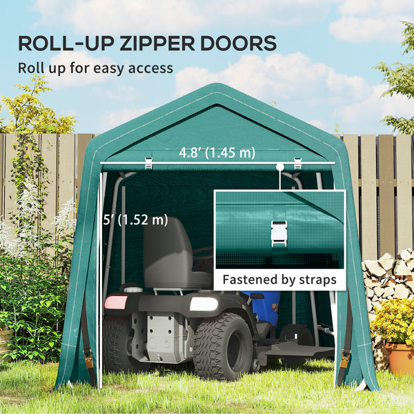 Garden shed with metal frame and double zipper, green