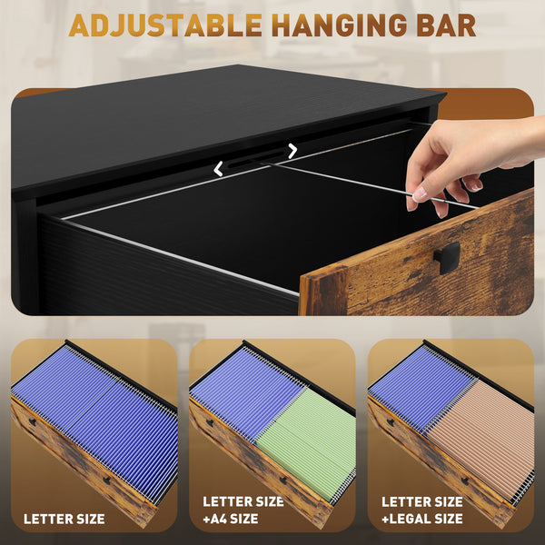 2-drawer filing cabinet, lockable with adjustable hanging bar for A4 documents, rustic brown