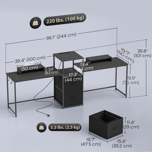 96-inch double gaming desk for 2 people with power outlets and monitor mounts, black