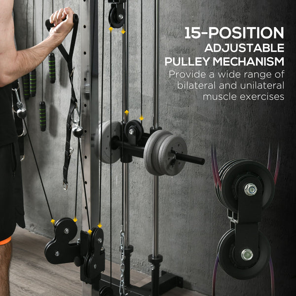 Wall-mounted dual pulley weight station, adjustable to 15 positions