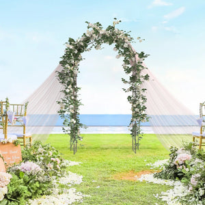 Metal garden arch with pergola for decorative climbing plants