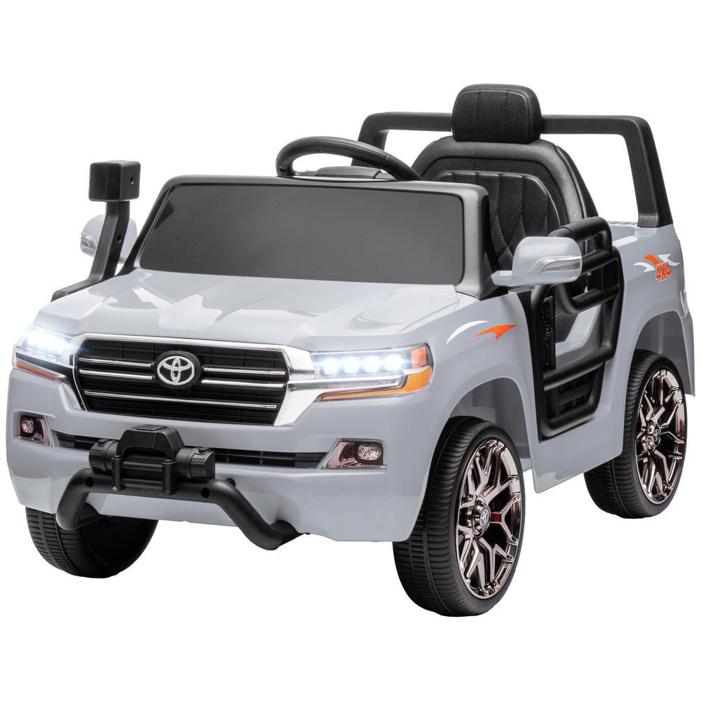 Voiture électrique 12 V Toyota Land Cruiser sous licence pour enfants, avec télécommande parentale, suspension à ressorts aux quatre roues, démarrage progressif et éclairage LED, couleur gris
