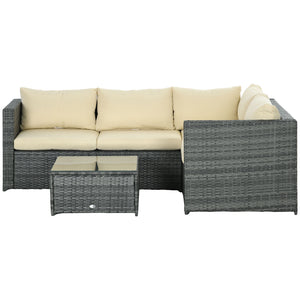 3-piece woven rattan furniture set with loveseat, coffee table and cushions, beige
