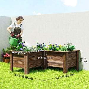 L-shaped raised wooden planter