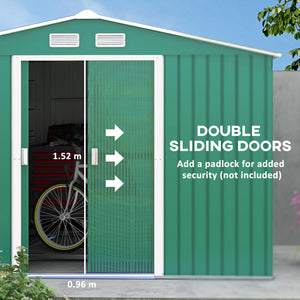 Garden shed with foundation kit and double door, green