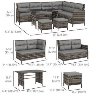 6-piece outdoor rattan sofa set, grey.