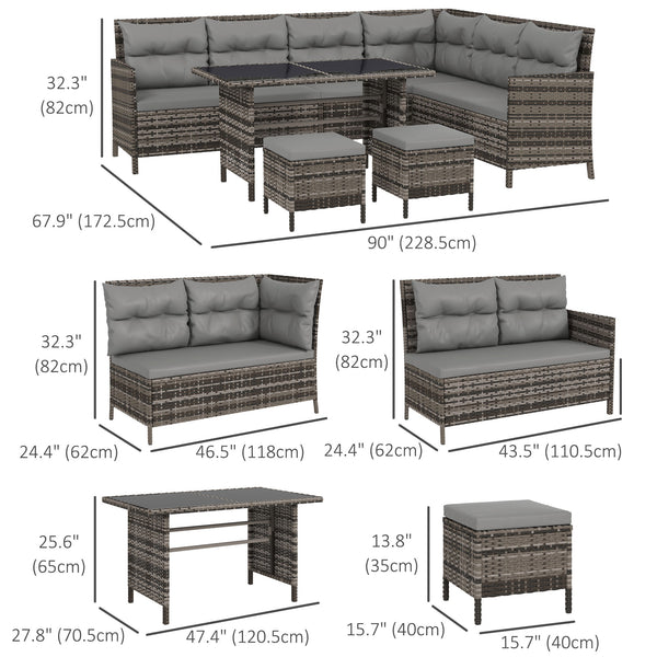 6-piece outdoor rattan sofa set, grey.