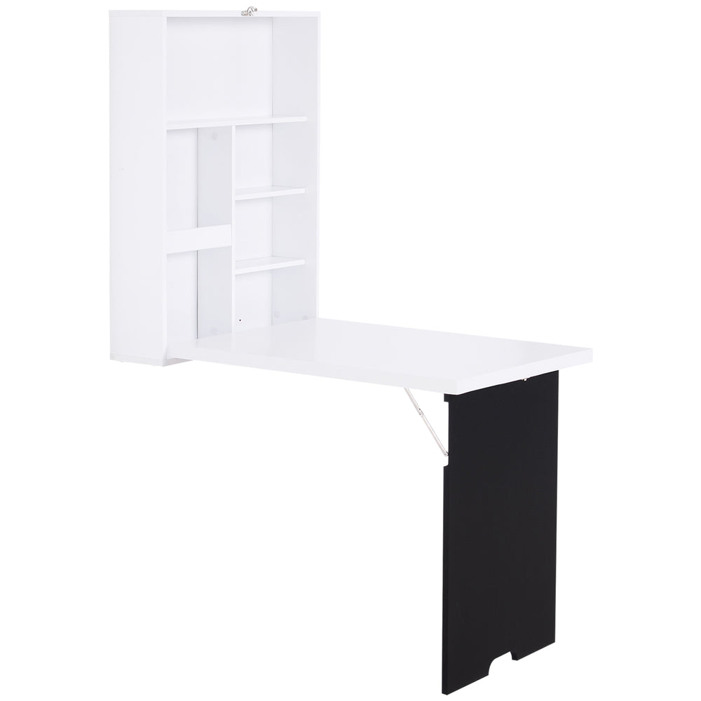 Multifunctional and space-saving folding and convertible wall-mounted desk, white and black