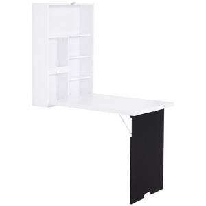 Multifunctional and space-saving folding and convertible wall-mounted desk, white and black