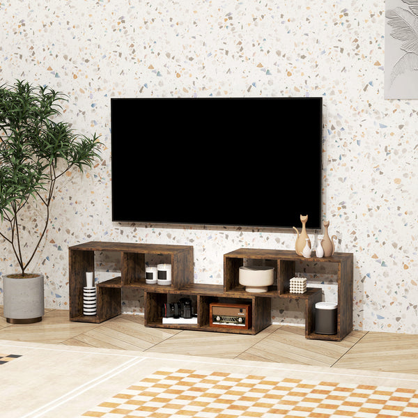 3-piece modular TV stand with 6 compartments for TVs up to 75 in. – Rustic brown