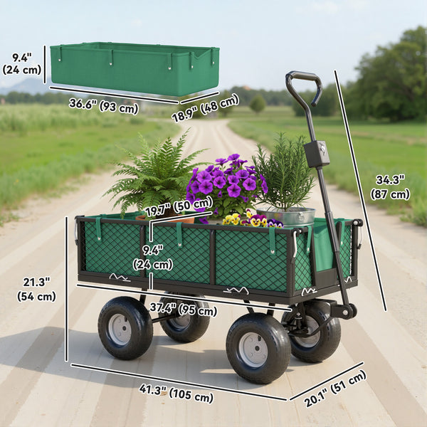 Steel garden cart with removable liner, green