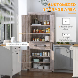 Tall kitchen cabinet with drawer and adjustable shelves, natural wood