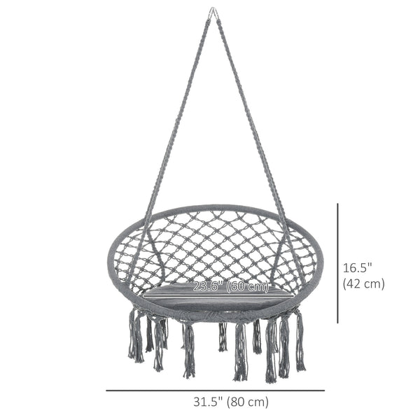 Hanging rope hammock with backrest, dark grey
