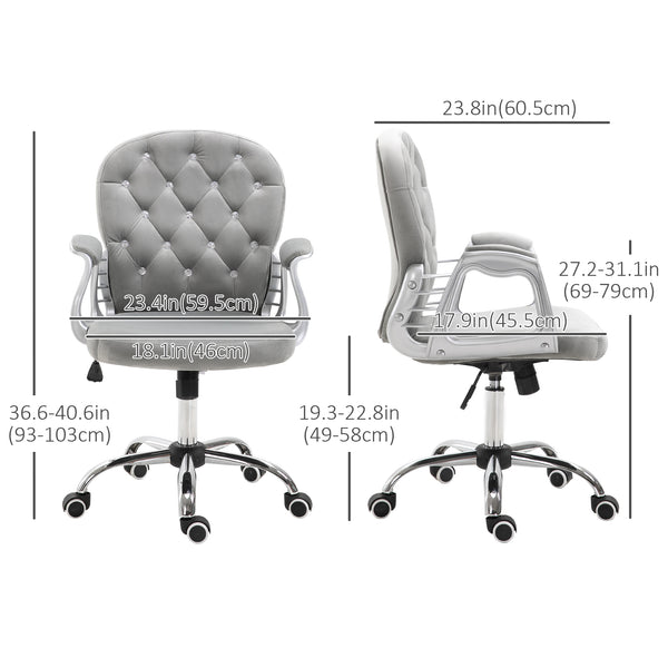 Office chair with padded seat and tufted backrest, grey