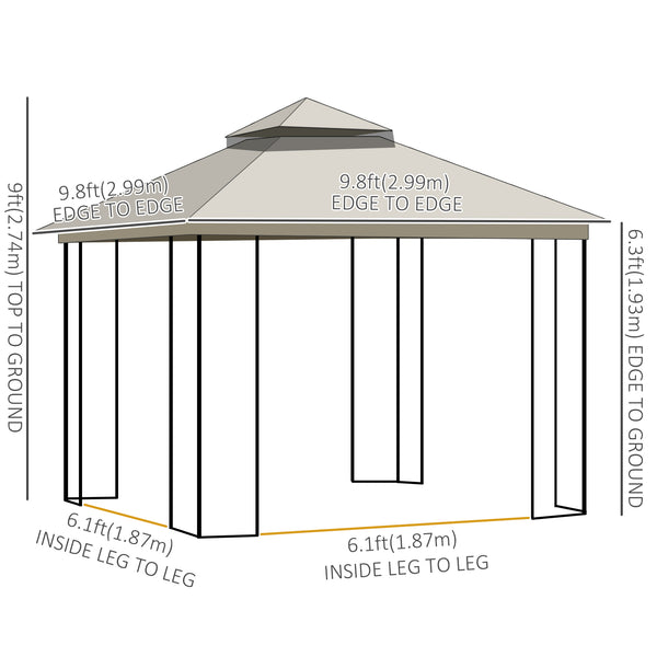 10'x10' Soft Top Gazebo with Two-Tier Roof, Mesh Curtains, Shelves, Top Hooks, Beige