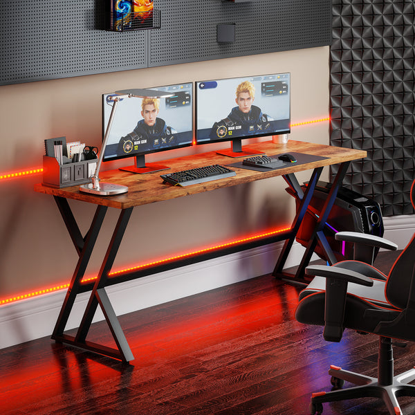 71" X-frame computer desk for home office, rustic brown