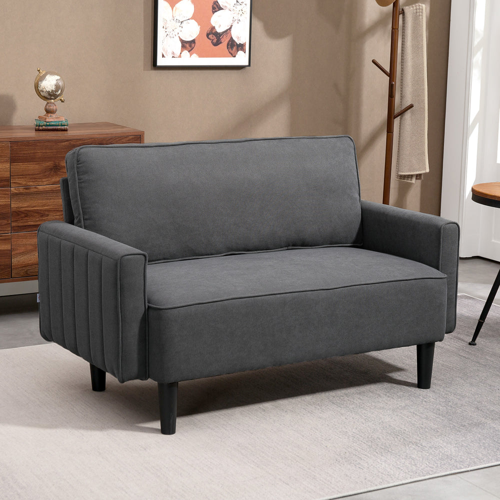2 seater linen sofa with thickly padded seat and backrest, dark grey