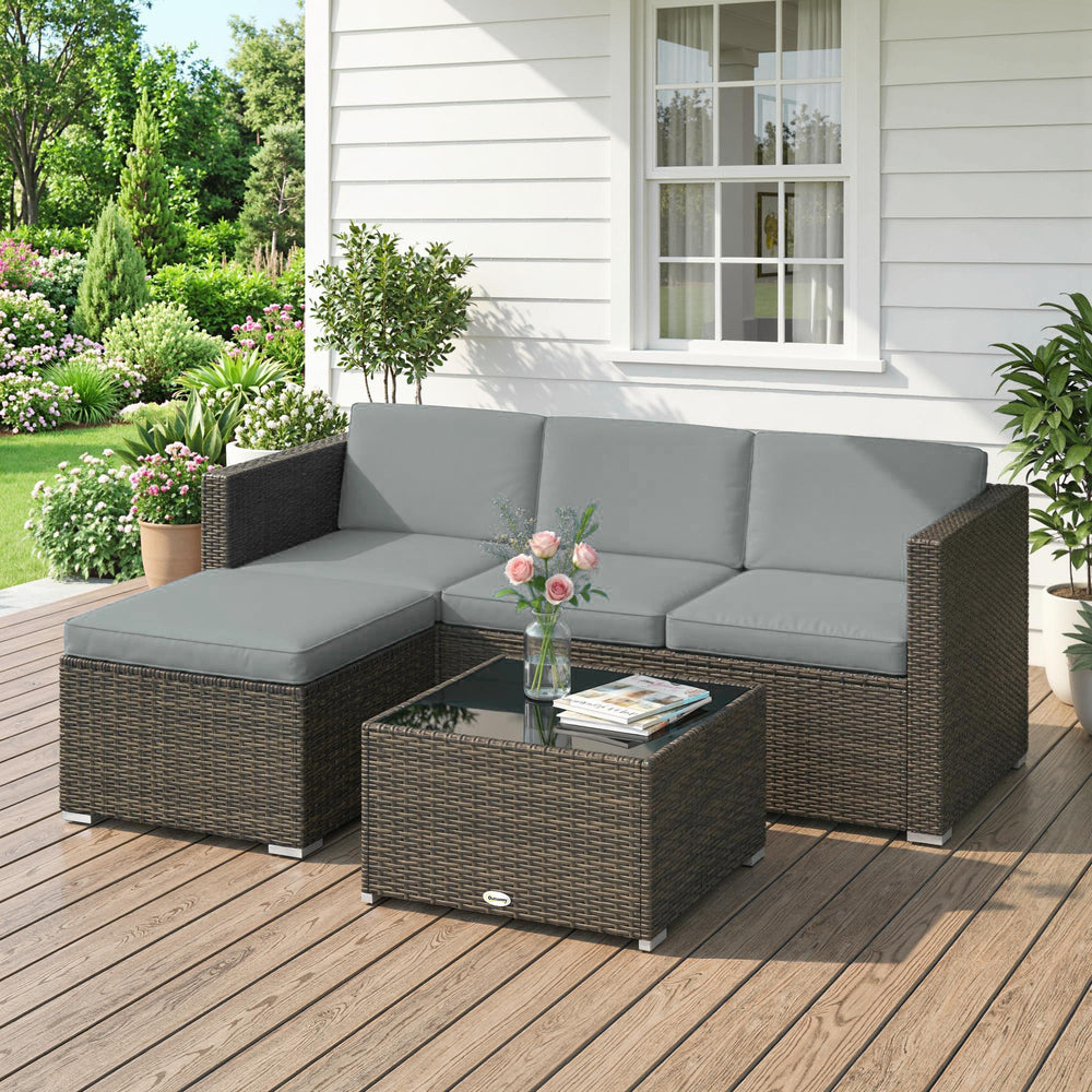 3-Piece Outdoor Patio Wicker PE Rattan Conversation Set with Cushions and Glass Coffee Table