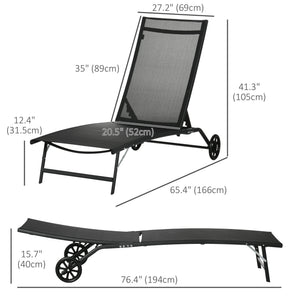 2PCs Lounge Chairs with Wheels, 5-Level Adjustable Backrest for Garden, Backyard, Patio, Deck, Poolside, White