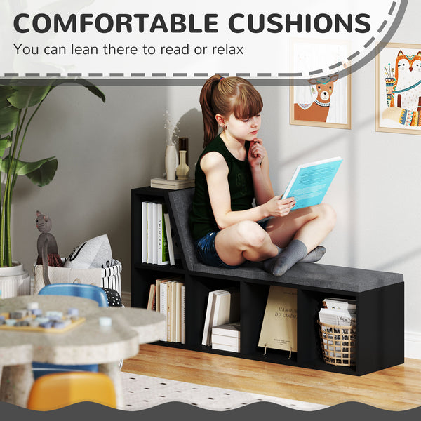 Bookcase with 5 compartments and padded reading corner, aged black