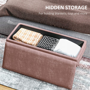 Velvet storage ottoman with steel legs, pink