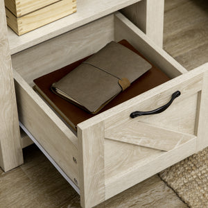 Side table with storage and drawer, oak