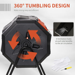 Double chamber rotary composter, 360° rotation, 163 litres, orange