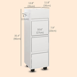 Narrow storage cabinet with 3 drawers, 4 compartments and towel rack – White