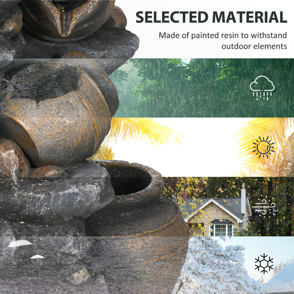 Solar fountain, 4-tier resin waterfall and stacked stones, with LED lighting.