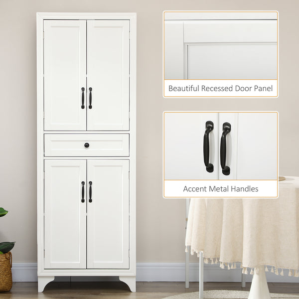 Freestanding storage unit with 2 shelves and 4 doors, storage cabinet, white