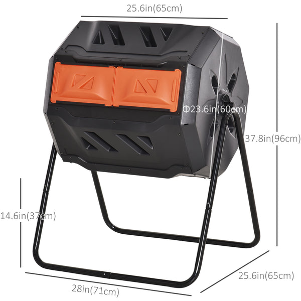 Double chamber rotary composter, 360° rotation, 163 litres, orange