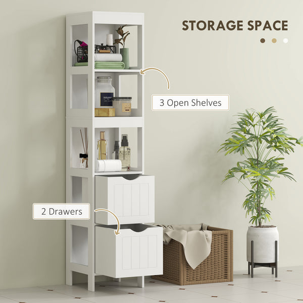 Narrow bathroom storage cabinet, white