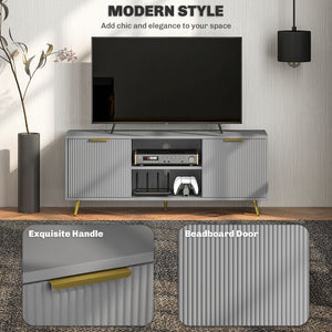 55-inch TV stand with 2 open shelves and 2 cupboards, gray