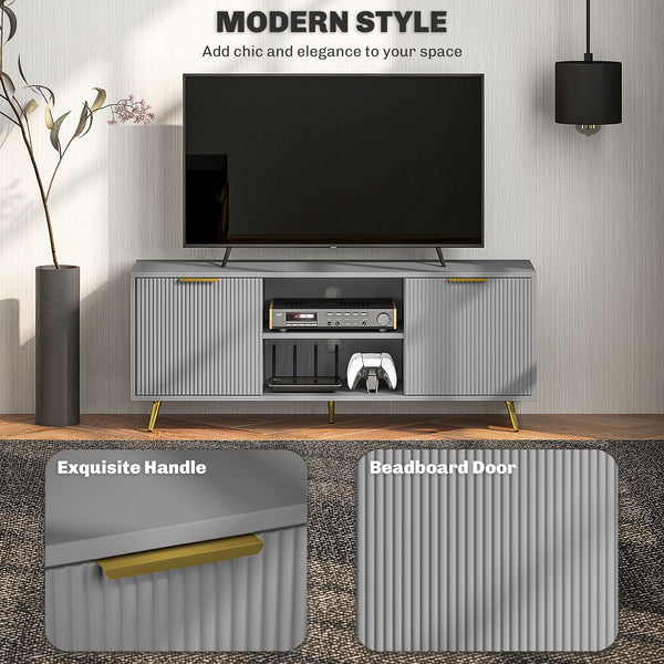 55-inch TV stand with 2 open shelves and 2 cupboards, gray