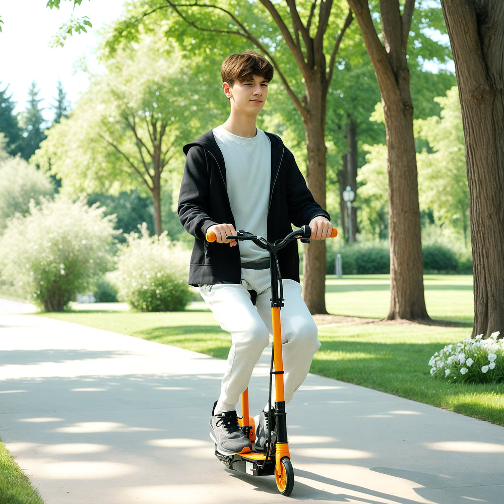 Foldable electric scooter with seat and two adjustable heights, orange