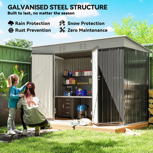 Galvanized steel garden shed with lockable doors