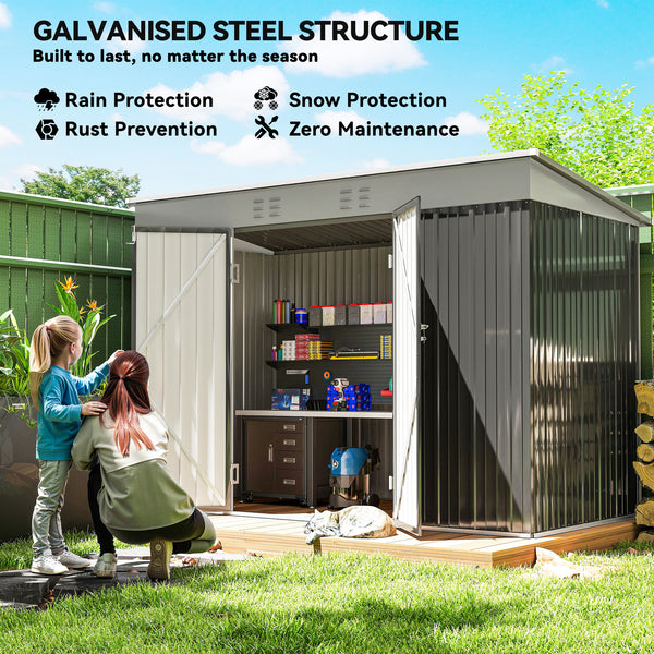 Galvanized steel garden shed with lockable doors