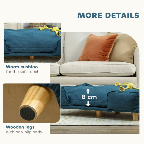 Washable raised dog sofa for large dogs with non-slip pads, dark blue