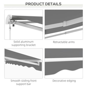 10'x8' Electric Retractable Awning with Remote Controller, Crank Handle, Aluminum Frame for Deck Balcony, Light Grey