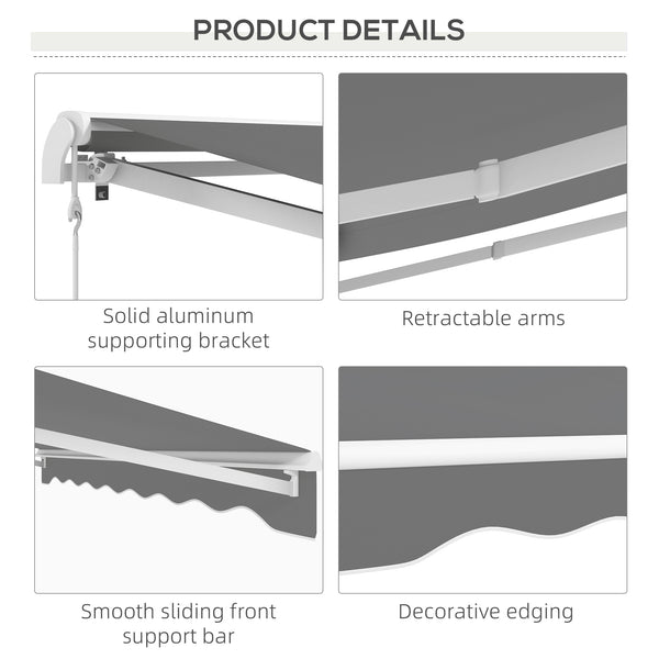 10'x8' Electric Retractable Awning with Remote Controller, Crank Handle, Aluminum Frame for Deck Balcony, Light Grey