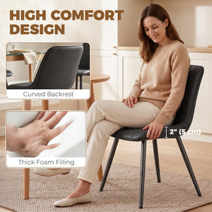 Set of 4 faux leather dining chairs with metal legs, black