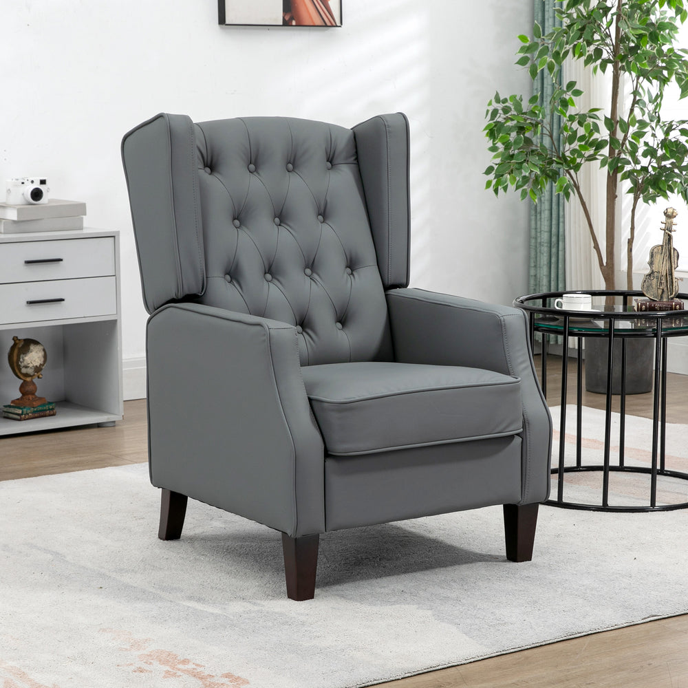Modern faux leather accent chair with thick padding, gray