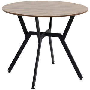 Round dining table with steel frame, brown