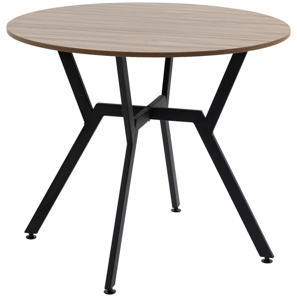 Round dining table with steel frame, brown