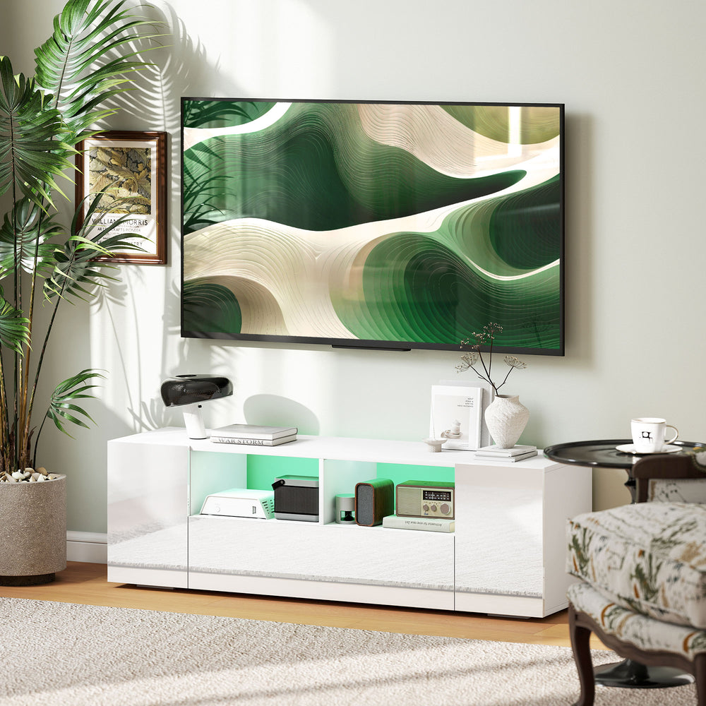 TV stand for TVs up to 60 inches, with LED lighting, white