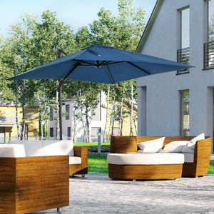 8-foot square cantilever parasol with 360° rotation, dark blue