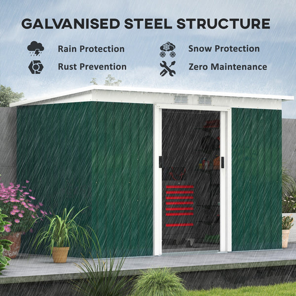 Metal garden shed with foundation kit, ventilation and doors, dark green